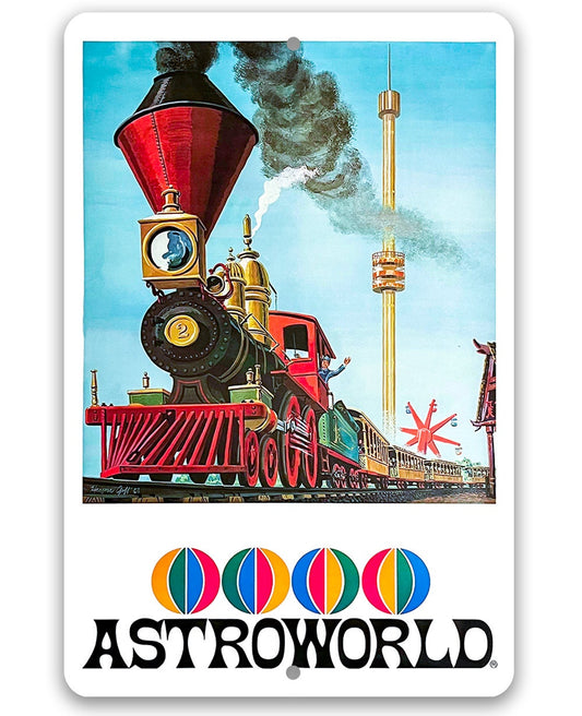 Tin - Metal Sign - AstroWorld Park Train - 8"x12" or 12"x 18" Use Indoor/Outdoor - Gift for Amusement Park Enthusiasts Lone Star Art