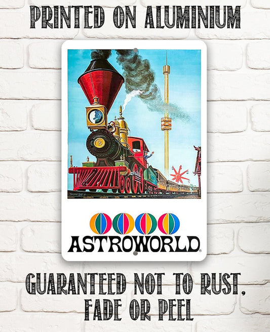 Tin - Metal Sign - AstroWorld Park Train - 8"x12" or 12"x 18" Use Indoor/Outdoor - Gift for Amusement Park Enthusiasts Lone Star Art