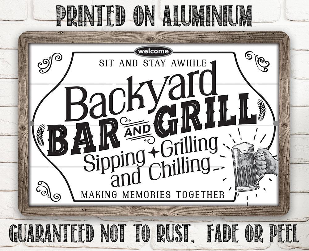 Backyard Bar & Grill - Metal Sign | Lone Star Art.