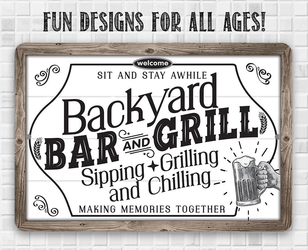 Backyard Bar & Grill - Metal Sign | Lone Star Art.