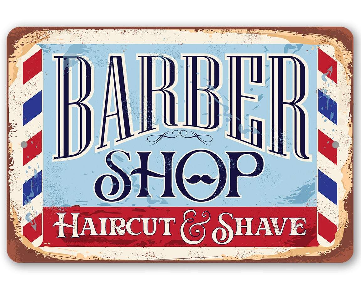 Barbershop Haircut and Shave - Metal Sign | Lone Star Art.