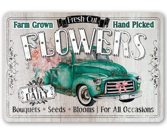 Fresh Cut Flowers - Metal Sign | Lone Star Art.