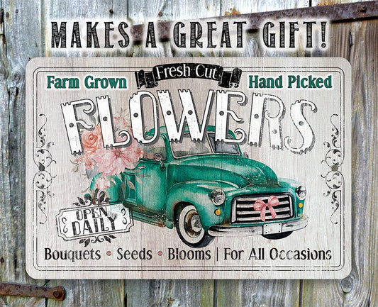 Fresh Cut Flowers - Metal Sign | Lone Star Art.