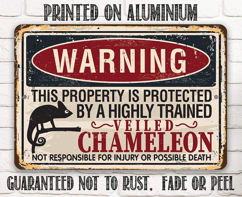 Warning Property Chameleon - Metal Sign | Lone Star Art.