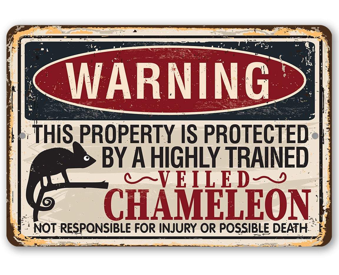 Warning Property Chameleon - Metal Sign | Lone Star Art.
