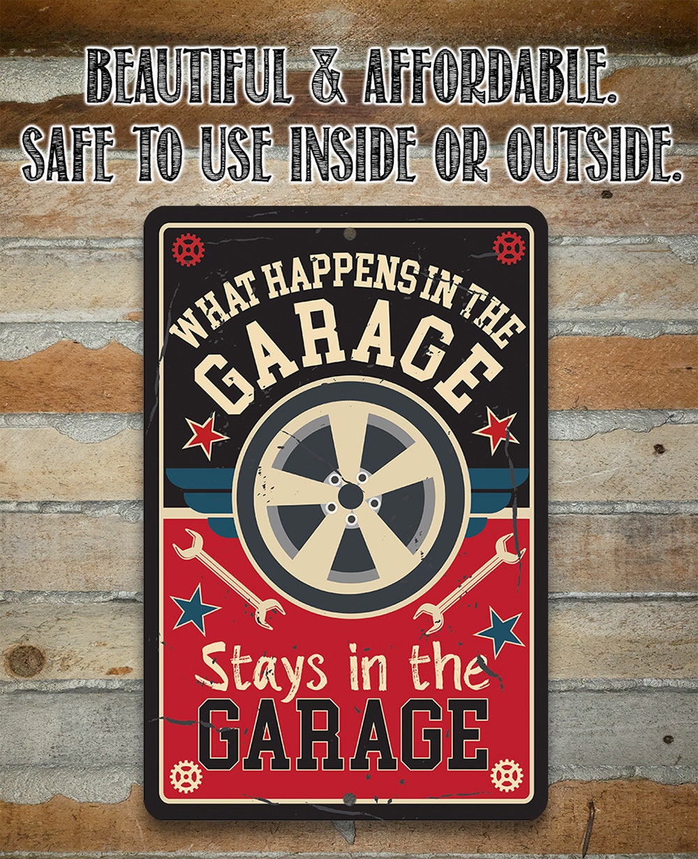 What Happens in The Garage Stays in The Garage Garage Rules Garage Stuff  Gifts Aluminum Tin Sign Metal Wall Art Decorations Iron Painting for Indoor
