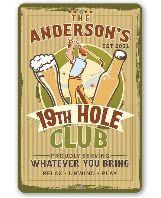 Personalized - 19th Hole Club Golf - Metal Sign | Lone Star Art.