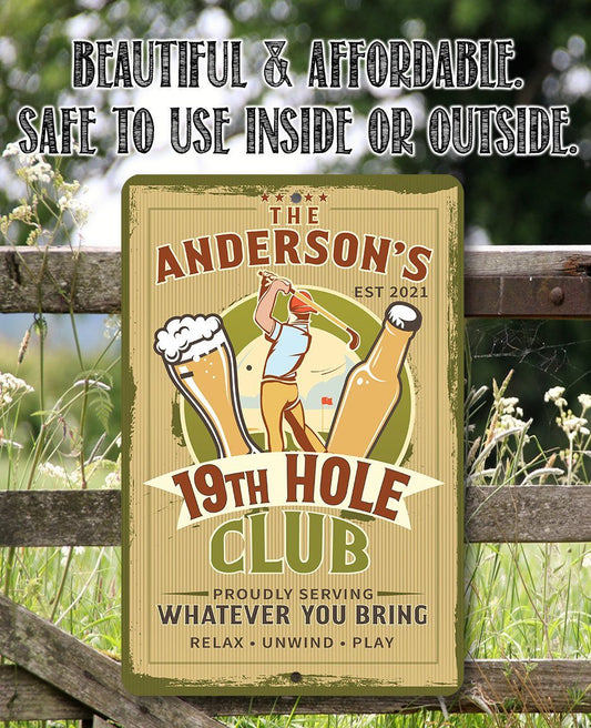 Personalized - 19th Hole Club Golf - Metal Sign | Lone Star Art.