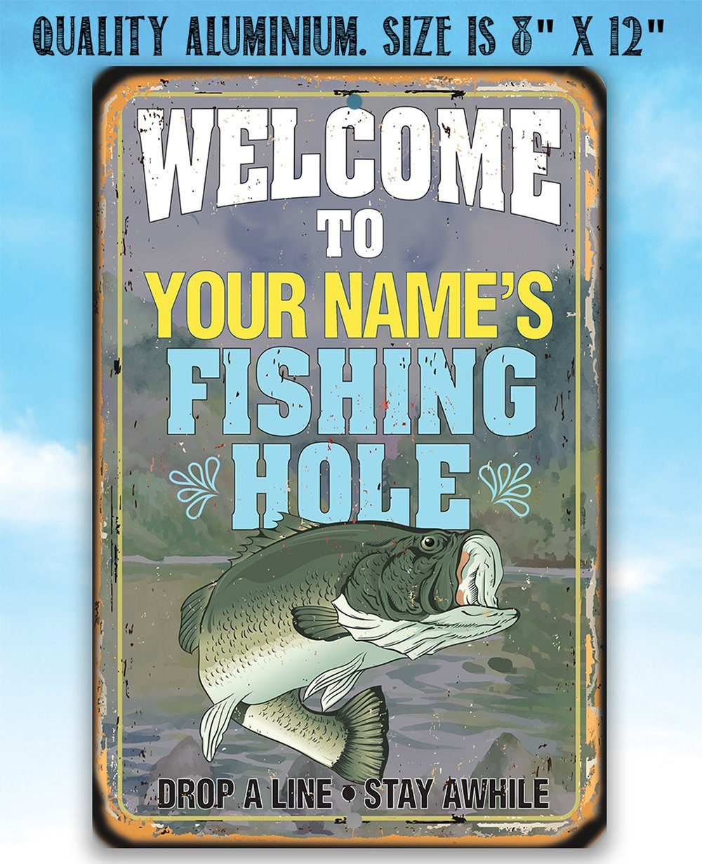Personalized - Fishing Hole - Metal Sign - Lone Star Art