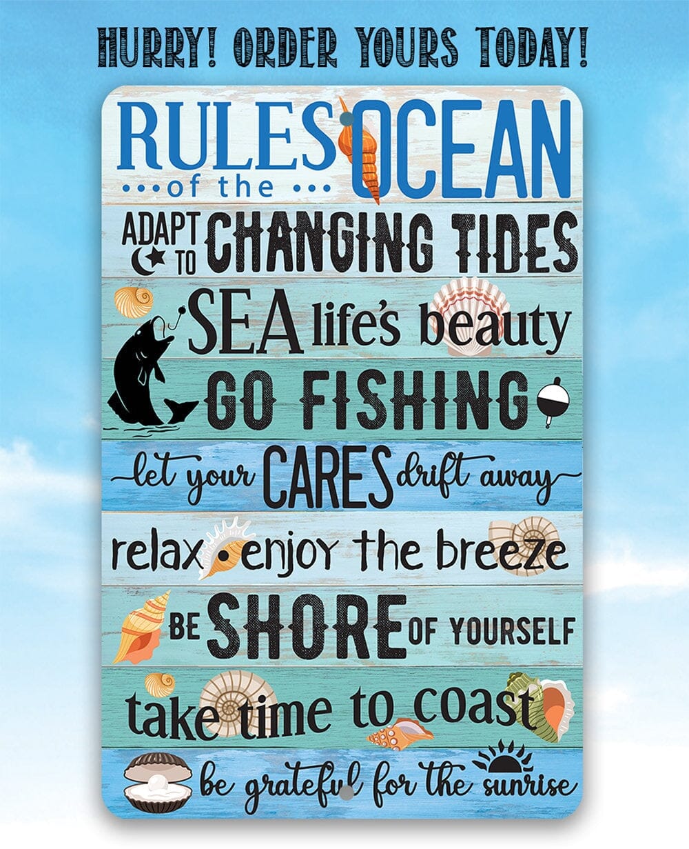Tin - Rules of the Ocean - Durable Metal Sign - 8" x 12" or 12" x 18" Aluminum Tin Awesome Metal Poster Lone Star Art 