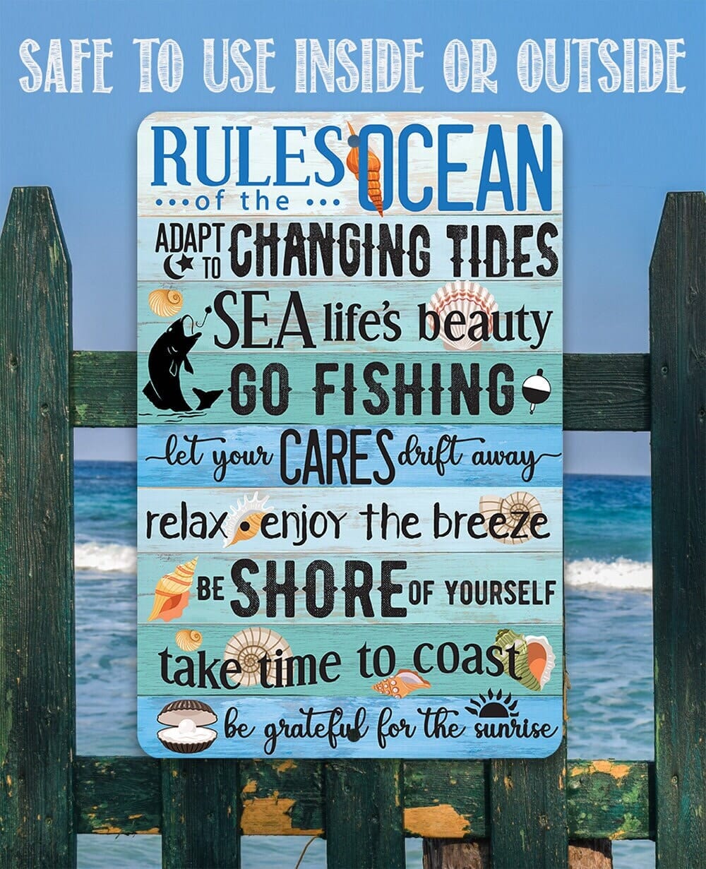 Tin - Rules of the Ocean - Durable Metal Sign - 8" x 12" or 12" x 18" Aluminum Tin Awesome Metal Poster Lone Star Art 