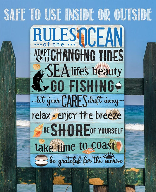 Tin - Rules of the Ocean - Durable Metal Sign - 8" x 12" or 12" x 18" Aluminum Tin Awesome Metal Poster Lone Star Art