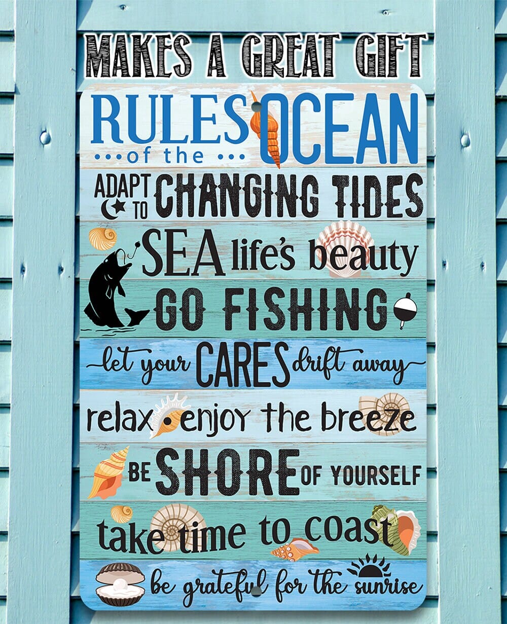 Tin - Rules of the Ocean - Durable Metal Sign - 8" x 12" or 12" x 18" Aluminum Tin Awesome Metal Poster Lone Star Art 