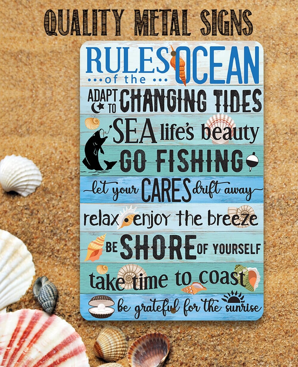 Tin - Rules of the Ocean - Durable Metal Sign - 8" x 12" or 12" x 18" Aluminum Tin Awesome Metal Poster Lone Star Art 