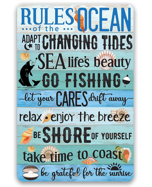 Tin - Rules of the Ocean - Durable Metal Sign - 8" x 12" or 12" x 18" Aluminum Tin Awesome Metal Poster Lone Star Art