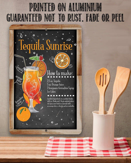 Tequila Sunrise Bar Recipe - Metal Sign | Lone Star Art.