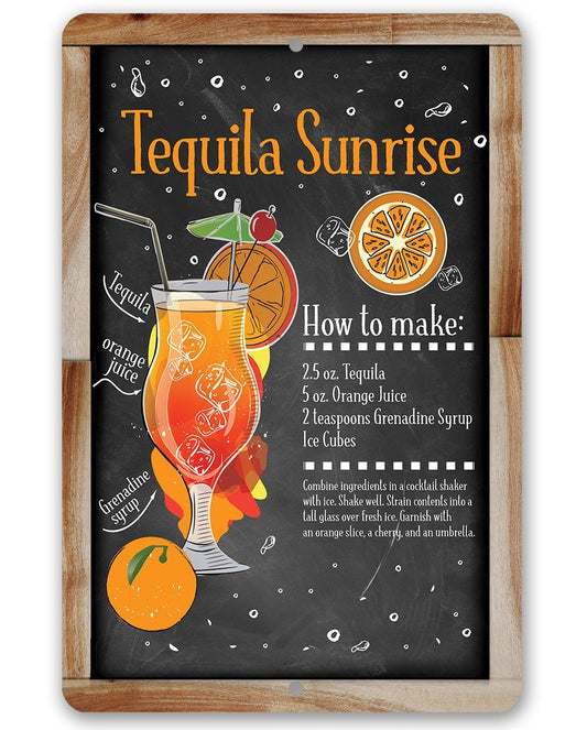 Tequila Sunrise Bar Recipe - Metal Sign | Lone Star Art.