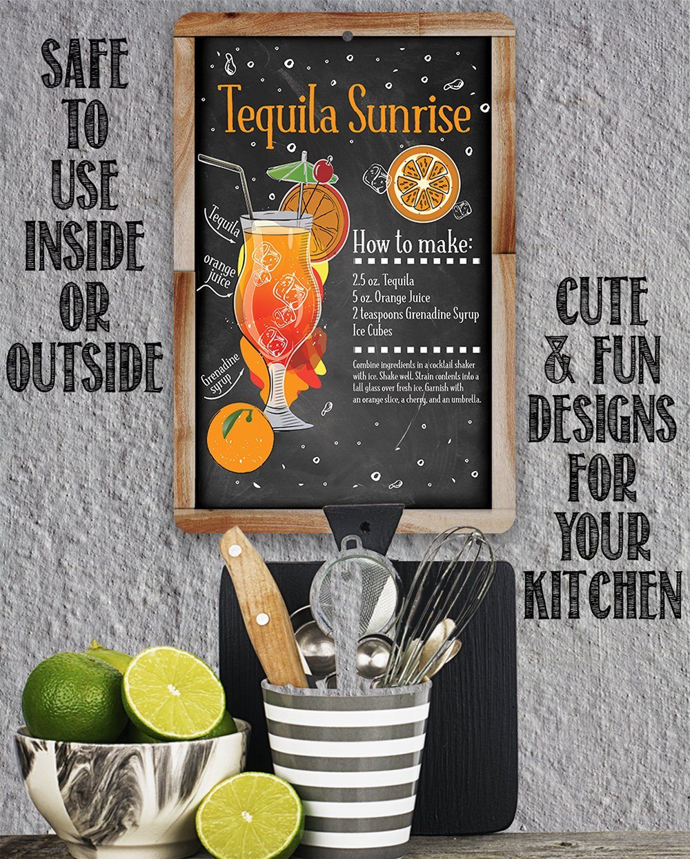 Tequila Sunrise Bar Recipe - Metal Sign | Lone Star Art.
