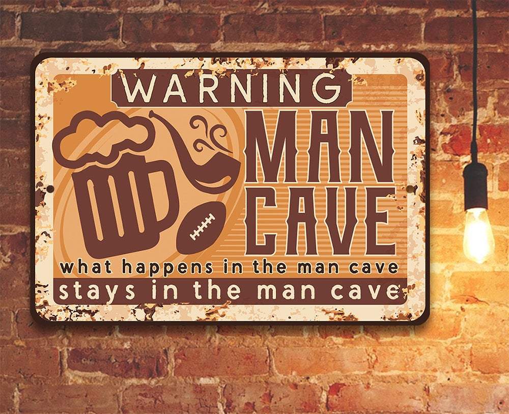 Warning Man Cave - Metal Sign | Lone Star Art.