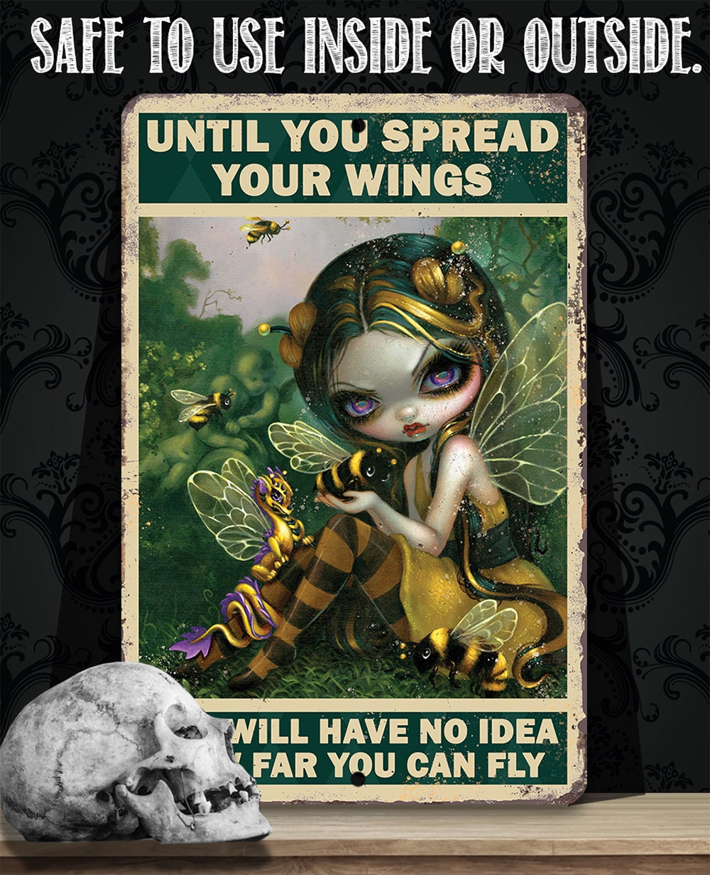 Until You Spread Your Wings - 8" x 12" or 12" x 18" Aluminum Tin Awesome Gothic Metal Poster Lone Star Art 