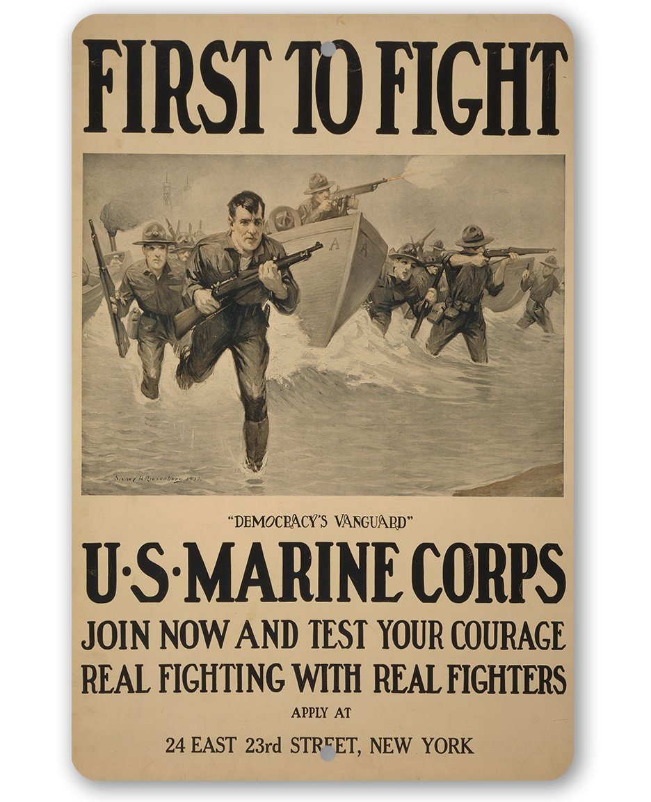 US Marines First to Fight - Metal Sign | Lone Star Art.