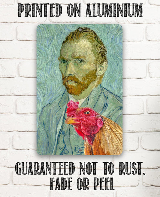 Vincent Van Gogh Self Portrait Painting - Interrupted by Rooster - Metal Sign Metal Sign Lone Star Art