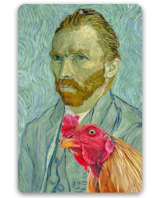 Vincent Van Gogh Self Portrait Painting - Interrupted by Rooster - Metal Sign Metal Sign Lone Star Art 