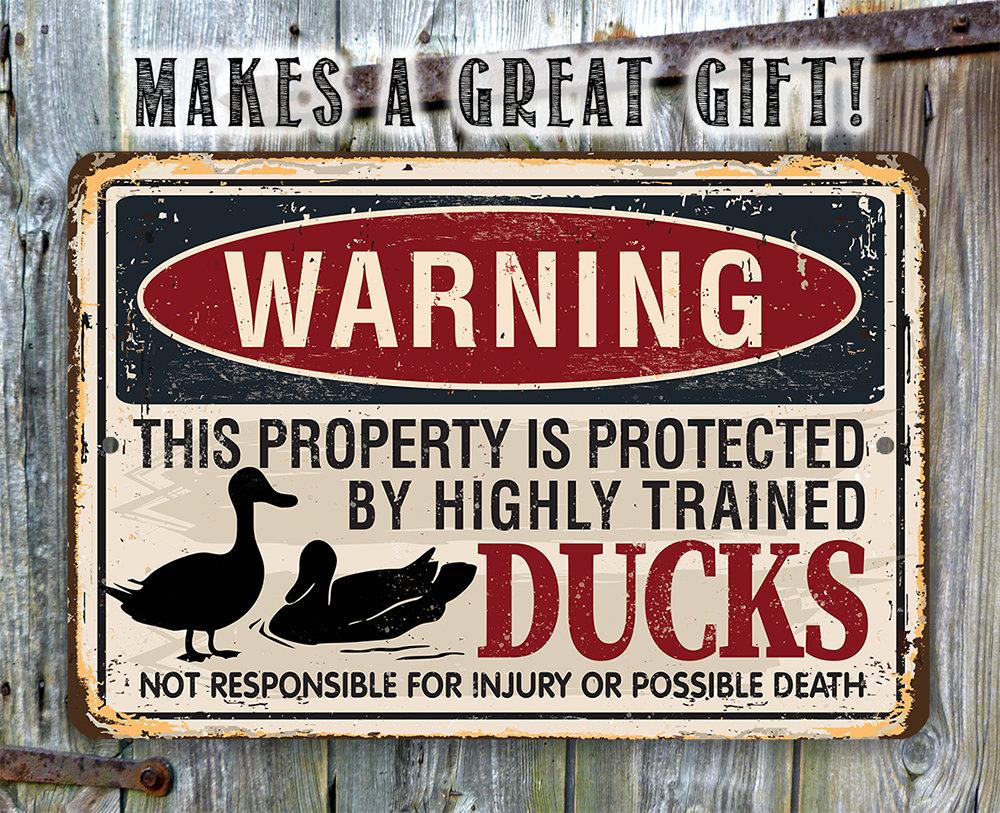 Warning Property Ducks - Metal Sign | Lone Star Art.
