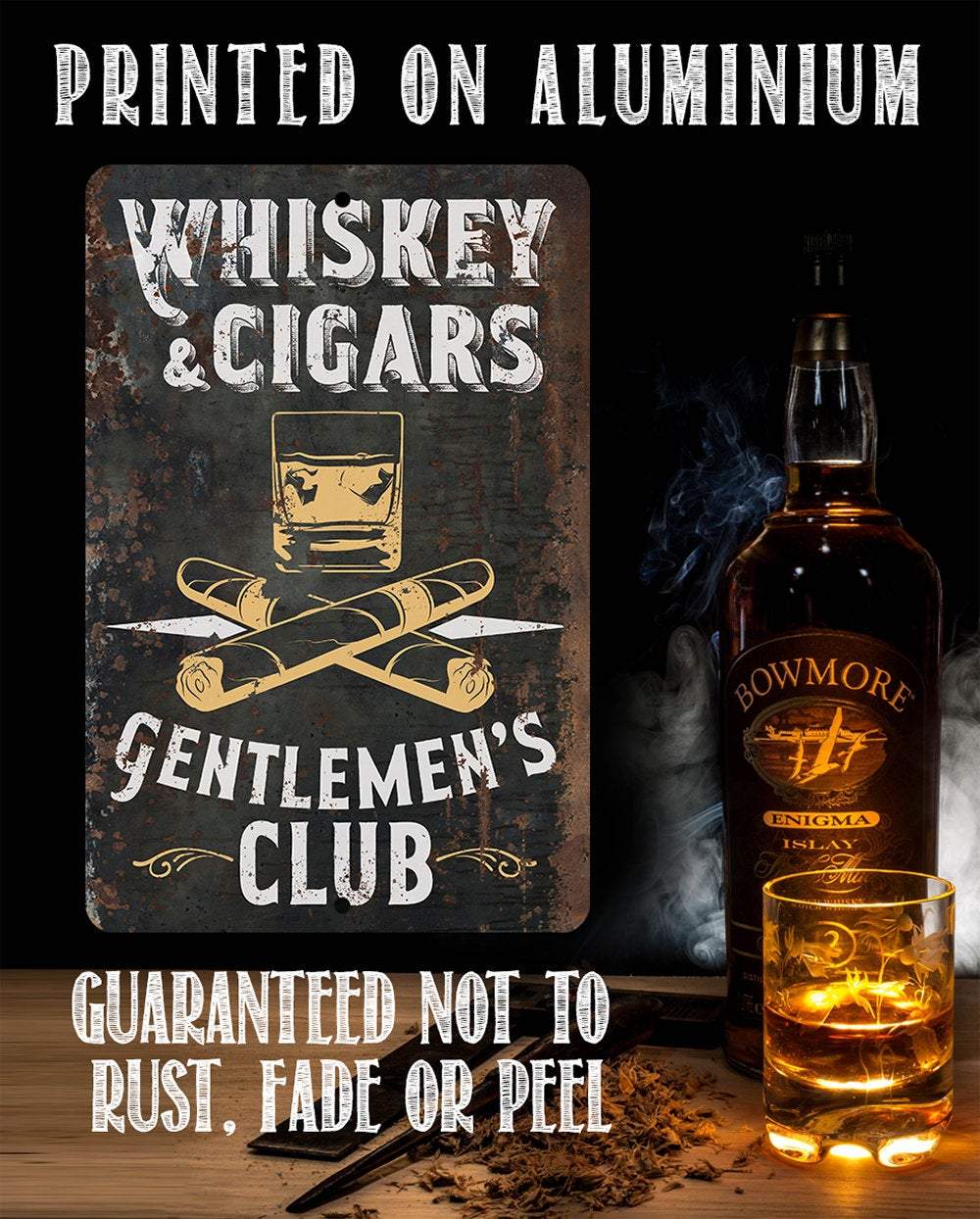 Whiskey & Cigars - Metal Sign | Lone Star Art.